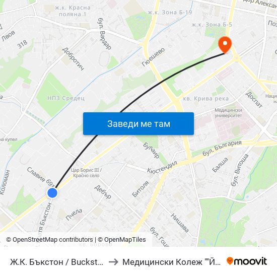 Ж.К. Бъкстон / Buckstone Qr. (0589) to Медицински Колеж ""Й. Филаретова"" map