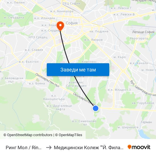 Ринг Мол / Ring Mall to Медицински Колеж ""Й. Филаретова"" map