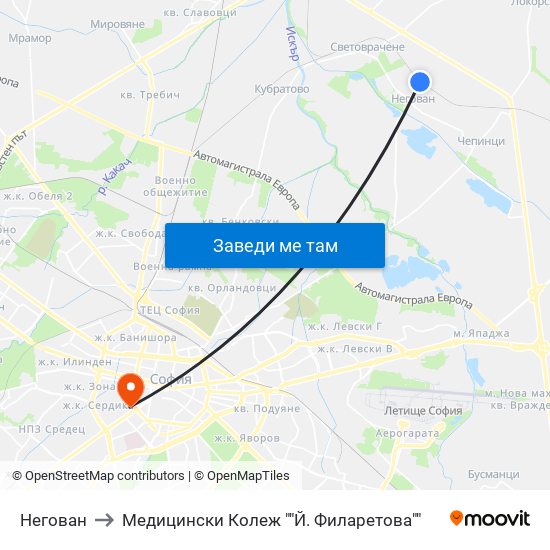 Негован to Медицински Колеж ""Й. Филаретова"" map
