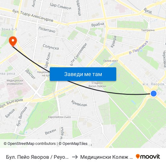 Бул. Пейо Яворов / Peyo Yavorov Blvd. (0073) to Медицински Колеж ""Й. Филаретова"" map