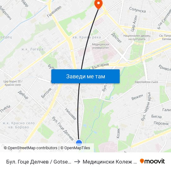 Бул. Гоце Делчев / Gotse Delchev Blvd. (0310) to Медицински Колеж ""Й. Филаретова"" map