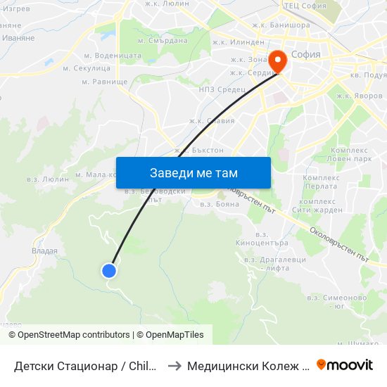 Детски Стационар / Children's Hospital (6065) to Медицински Колеж ""Й. Филаретова"" map