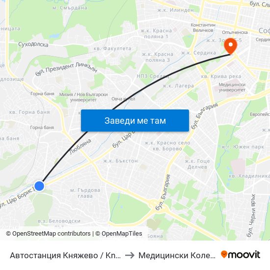 Автостанция Княжево / Knyazhevo Bus Station (6035) to Медицински Колеж ""Й. Филаретова"" map
