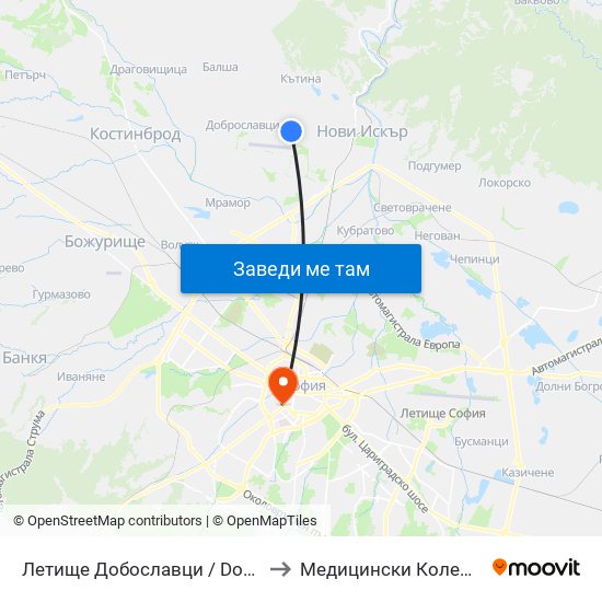 Летище Добославци / Dobroslavtsi Airport (1003) to Медицински Колеж ""Й. Филаретова"" map