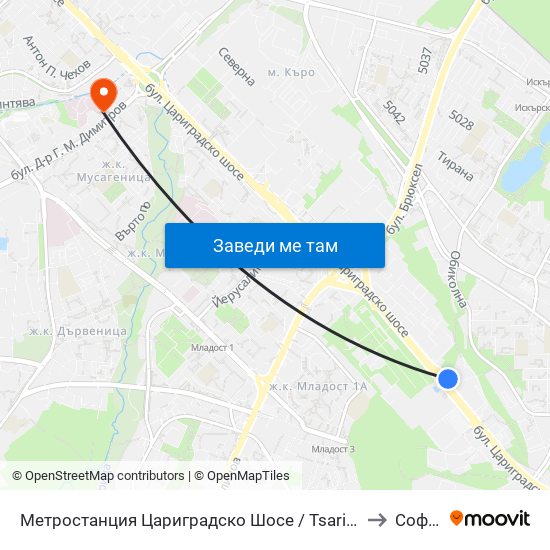 Метростанция Цариградско Шосе / Tsarigradsko Shosse Metro Station (1016) to Софиямед map