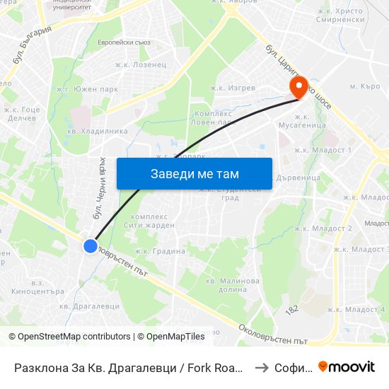 Разклона За Кв. Драгалевци / Fork Road To Dragalevtsi Qr. (1457) to Софиямед map