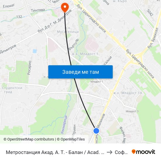 Метростанция Акад. А. Т. - Балан / Acad. A. T.-Balan Metro Station (1917) to Софиямед map