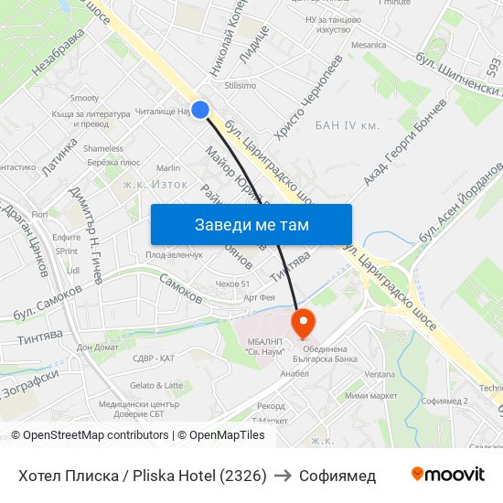Хотел Плиска / Pliska Hotel (2326) to Софиямед map