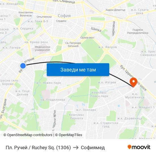 Пл. Ручей / Ruchey Sq. (1306) to Софиямед map