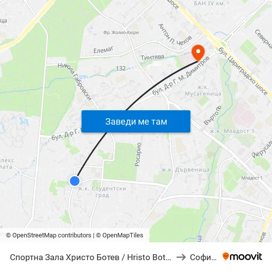 Спортна Зала Христо Ботев / Hristo Botev Sports Hall (1611) to Софиямед map