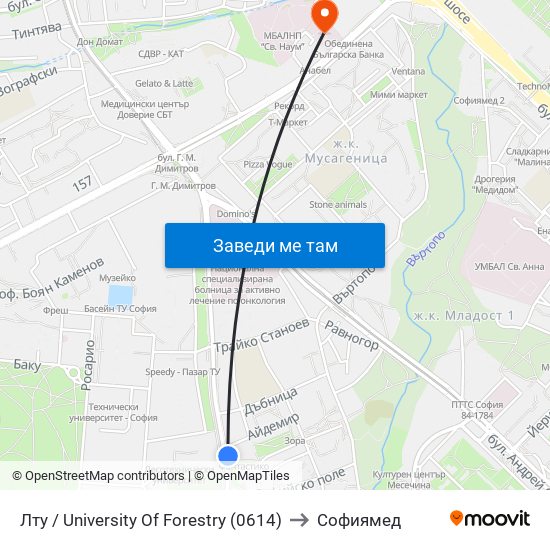 Лту / University Of Forestry (0614) to Софиямед map