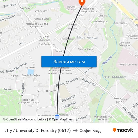 Лту / University Of Forestry (0617) to Софиямед map