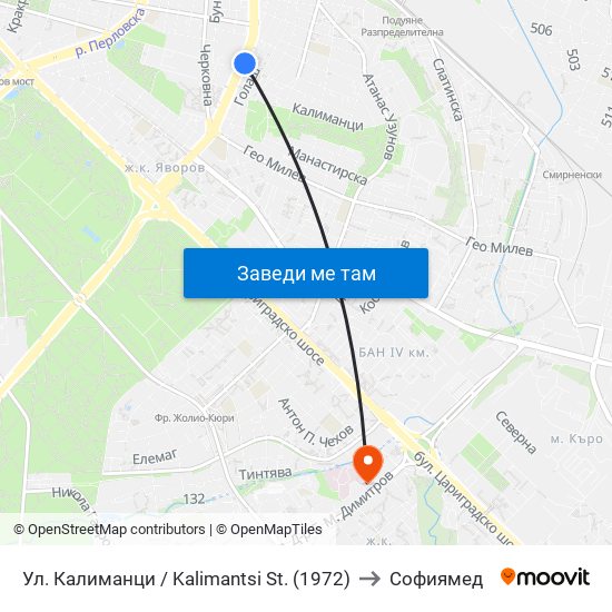 Ул. Калиманци / Kalimantsi St. (1972) to Софиямед map