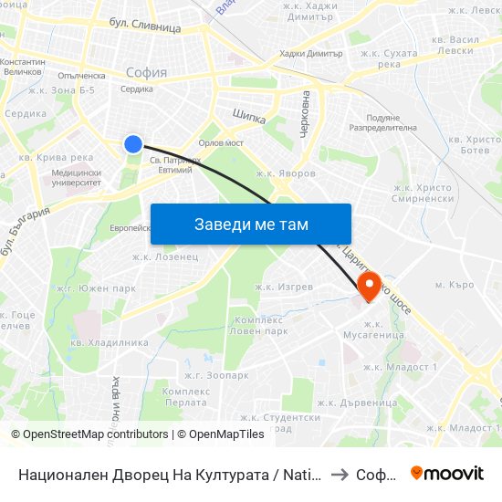 Национален Дворец На Културата / National Palace Of Culture (1136) to Софиямед map