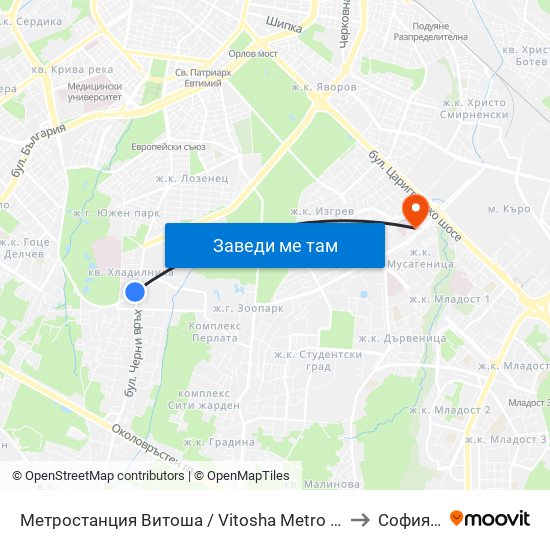 Метростанция Витоша / Vitosha Metro Station (2755) to Софиямед map