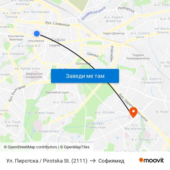 Ул. Пиротска / Pirotska St. (2111) to Софиямед map