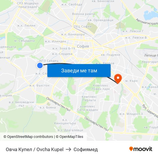 Овча Купел / Ovcha Kupel to Софиямед map