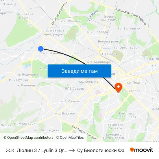 Ж.К. Люлин 3 / Lyulin 3 Qr. (0651) to Су Биологически Факултет map