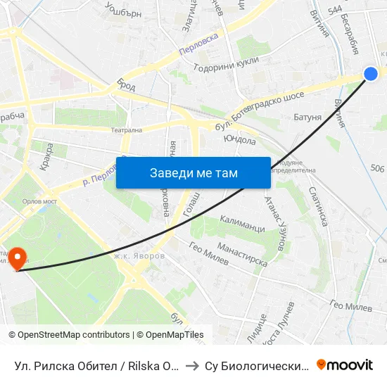 Ул. Рилска Обител / Rilska Obitel St. (2159) to Су Биологически Факултет map