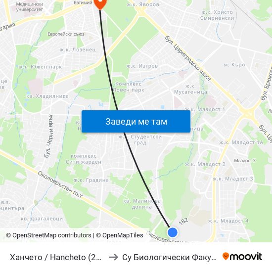 Ханчето / Hancheto (2300) to Су Биологически Факултет map