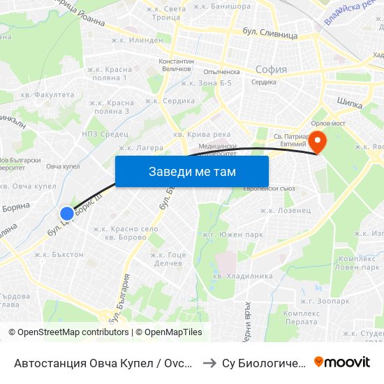 Автостанция Овча Купел / Ovcha Kupel Bus Station (2705) to Су Биологически Факултет map