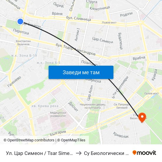 Ул. Цар Симеон / Tsar Simeon St. (2248) to Су Биологически Факултет map