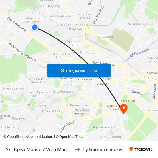 Ул. Връх Манчо / Vrah Mancho St. (1199) to Су Биологически Факултет map