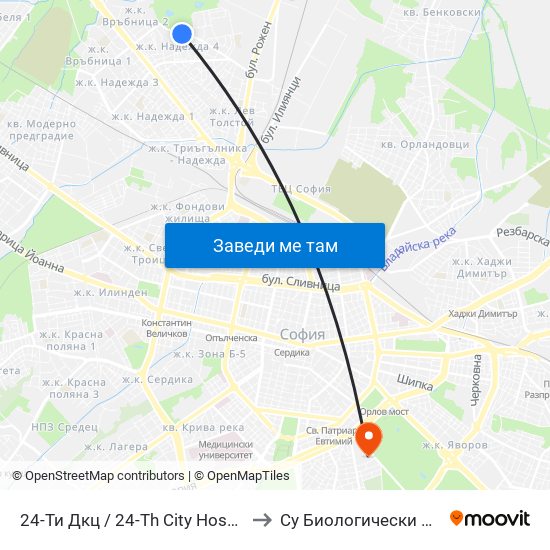24-Ти Дкц / 24-Th City Hospital (0019) to Су Биологически Факултет map