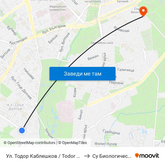 Ул. Тодор Каблешков / Todor Kableshkov St. (0598) to Су Биологически Факултет map