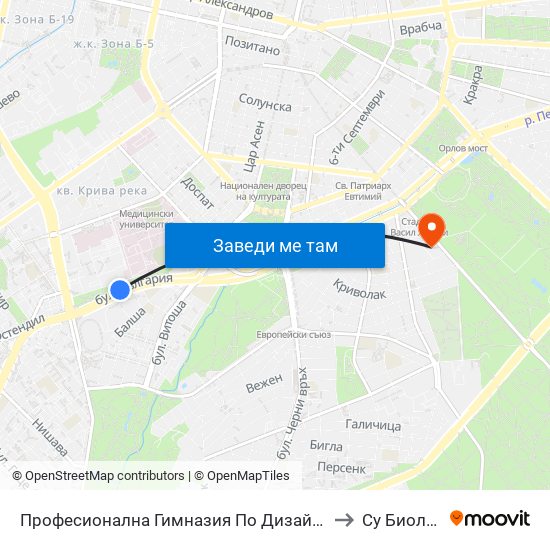 Професионална Гимназия По Дизайн Елисавета Вазова / Elisaveta Vazova High School Of Design (1739) to Су Биологически Факултет map
