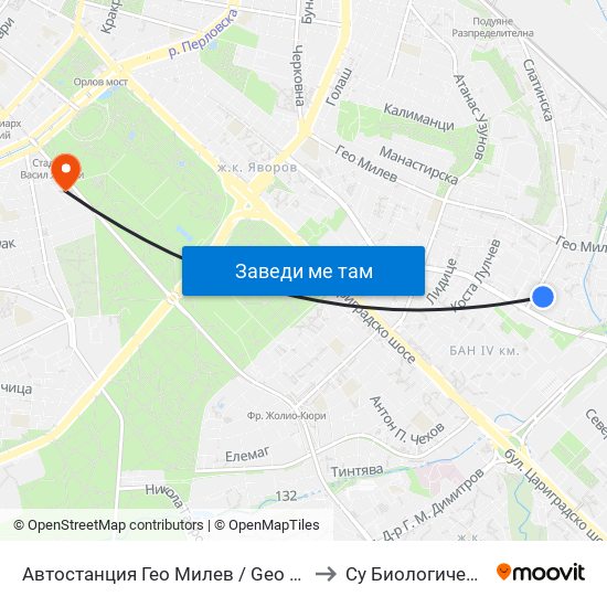 Автостанция Гео Милев / Geo Milev Bus Station (0053) to Су Биологически Факултет map