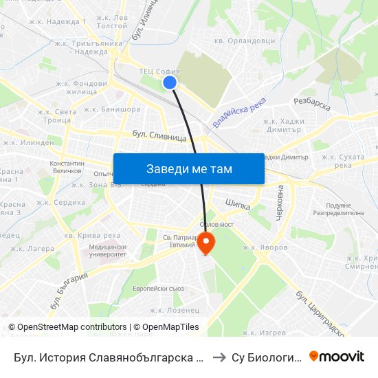 Бул. История Славянобългарска / Istoriya Slavyanobulgarska Blvd. (0066) to Су Биологически Факултет map