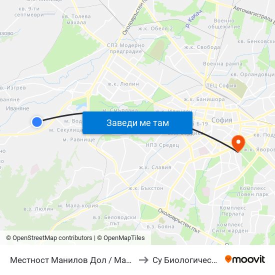 Местност Манилов Дол / Manilov Dol Area (0918) to Су Биологически Факултет map