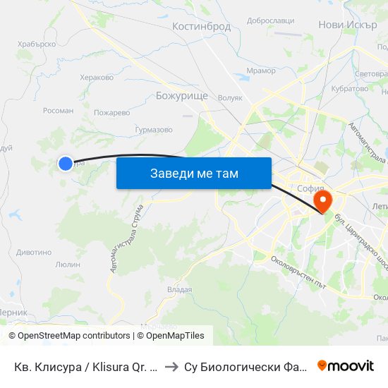 Кв. Клисура / Klisura Qr. (0850) to Су Биологически Факултет map