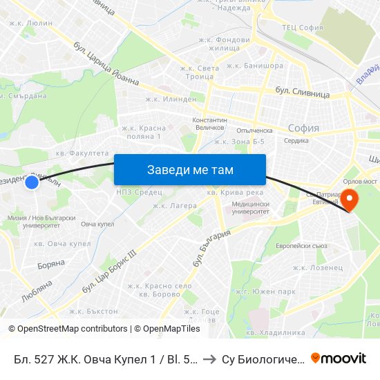 Бл. 527 Ж.К. Овча Купел 1 / Bl. 527, Ovcha Kupel 1 Qr.  (0232) to Су Биологически Факултет map