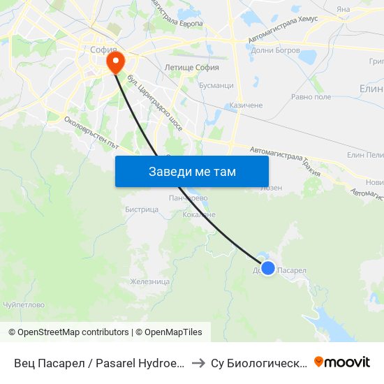 Вец Пасарел / Pasarel Hydroelectric Plant (0420) to Су Биологически Факултет map