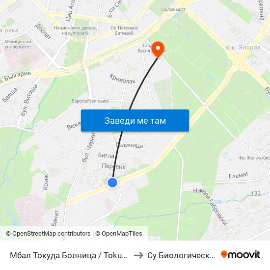 Мбал Токуда Болница / Tokuda Hospital (0205) to Су Биологически Факултет map