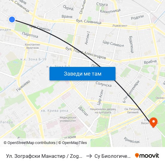 Ул. Зографски Манастир / Zografski Manastir St. (1949) to Су Биологически Факултет map