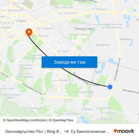 Околовръстен Път / Ring Road (1183) to Су Биологически Факултет map