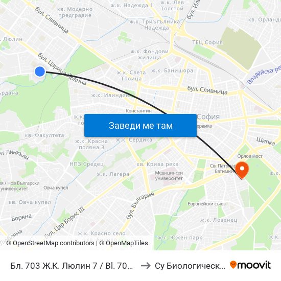 Бл. 703 Ж.К. Люлин 7 / Bl. 703, Lyulin 7 Qr. (1107) to Су Биологически Факултет map