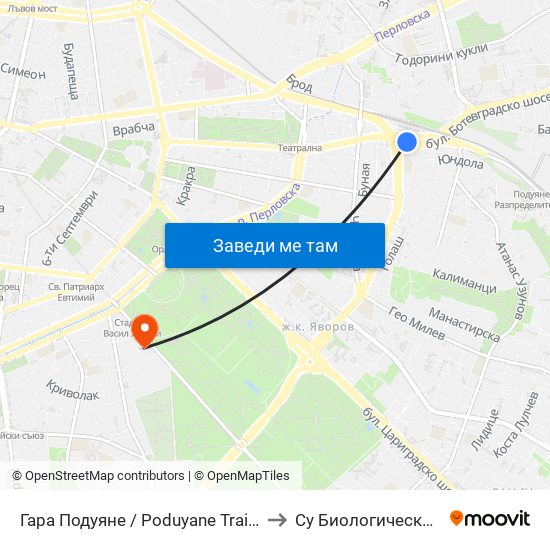 Гара Подуяне / Poduyane Train Station (0466) to Су Биологически Факултет map