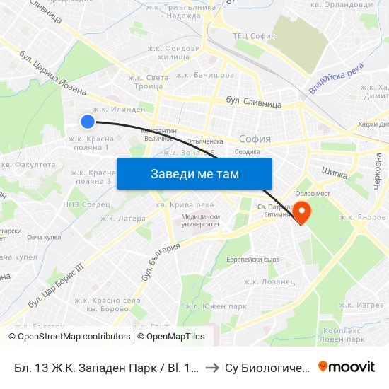 Бл. 13 Ж.К. Западен Парк / Bl. 13, Zapaden Park Qr. (2570) to Су Биологически Факултет map