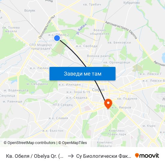 Кв. Обеля / Obelya Qr. (0873) to Су Биологически Факултет map