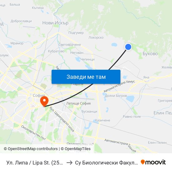 Ул. Липа / Lipa St. (2535) to Су Биологически Факултет map