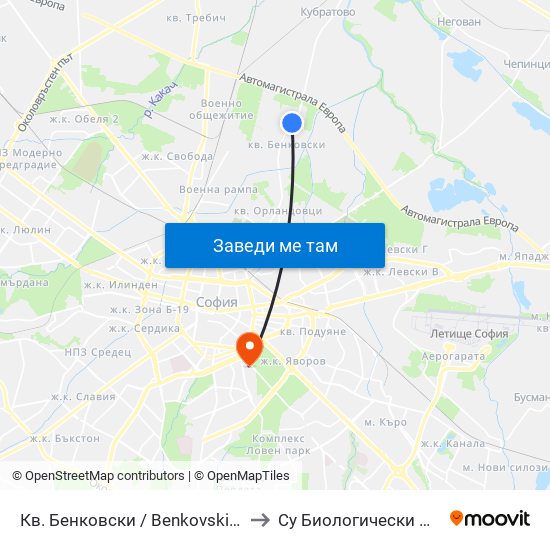 Кв. Бенковски / Benkovski Qr. (0805) to Су Биологически Факултет map