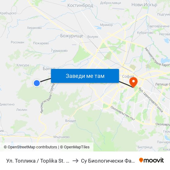 Ул. Топлика / Toplika St. (0869) to Су Биологически Факултет map