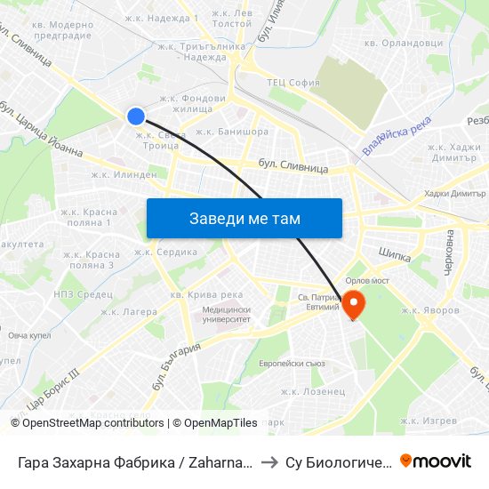 Гара Захарна Фабрика / Zaharna Fabrika Train Station (0452) to Су Биологически Факултет map