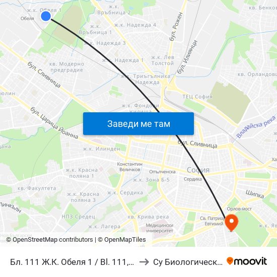 Бл. 111 Ж.К. Обеля 1 / Bl. 111, Obelya 1 Qr. (0133) to Су Биологически Факултет map