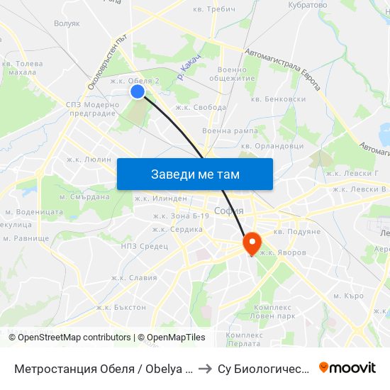 Метростанция Обеля / Obelya Metro Station (6240) to Су Биологически Факултет map