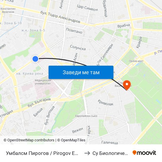 Умбалсм Пирогов / Pirogov Emergency Hospital (0758) to Су Биологически Факултет map